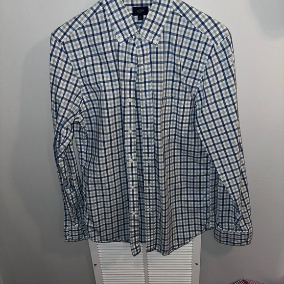 Two J Crew Slim Fit Gingham Casual Button Downs - Men's Medium Blue Pink - Picture 4 of 7